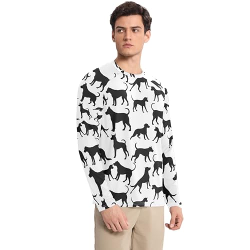 Mens UV Protection Shirts Rash Guard Long Sleeve UPF 50+ Black Dog Silhouette Quick Dry S3