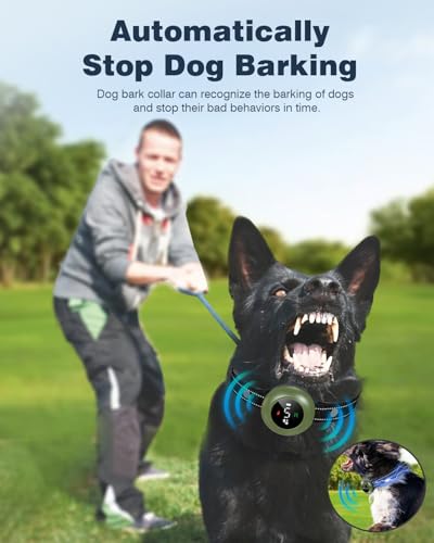 2-in-1 Dog Shock Collar & Dog Bark Collar - Smart Anti Barking Dog Training Collar with 5 Adjustable Sensitivity & 3300FT Remote for All Breeds IP67 Waterproof Rechargeable E-Collar (Green) - Image 4