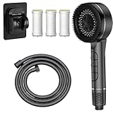 HIULLEN Duschkopf mit Filter, Hochdruck Handbrause mit Schlauch 1.5M, 4 Strahlarten Duschkopf Wassersparend mit Stoppfunktion, Sparduschkopf Duschbrause für Hartes Wasser Filter Shower Head
