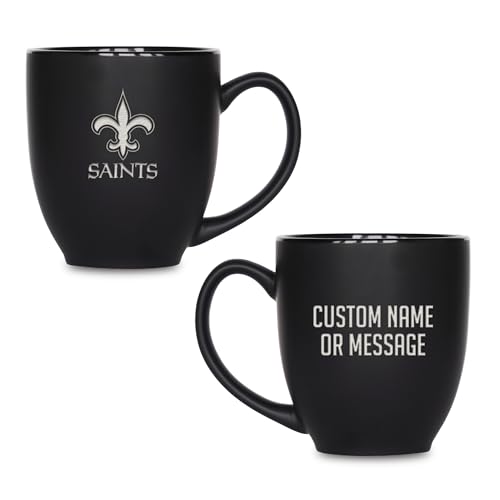 Image of Rico Industries NFL Football 15oz Personalized Laser Engraved Matte Black Ceramic Bistro Mug - For Hot or Cold Drinks