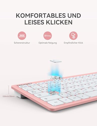 TECKNET Slim Kabellose Tastatur, Deutsches Layout, 78 Tasten Mini Wireless Tastatur mit Nano USB Empfänger für Windows/Chrome OS Smart TV… – Ansicht 3