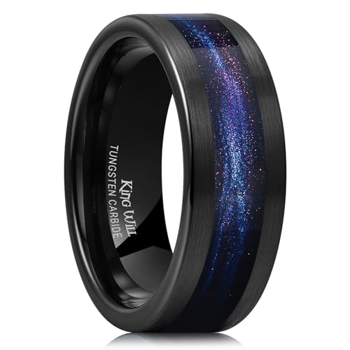 King Will 8mm Mens Black Tungsten Rings Galaxy Cosmos Purple