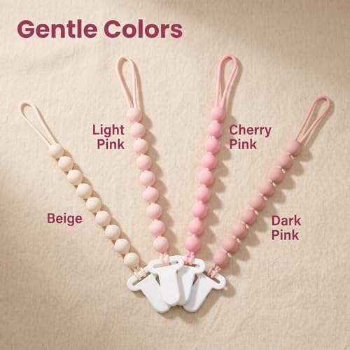 Image of MINMUNJIU Pacifier Clips Baby Girl, 4 Pack One Piece Flexible Soft Binky Clips Silicone Pacifier Holder Clip for Girls, Baby Girl Newborn Essentials
