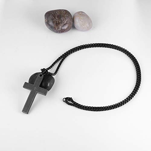 Rehoboth Stainless Steel Bible Verse Our Father Lord's Prayer Cross Pendant Necklaces For Boy Men Women 24" Chain Black #TOP2