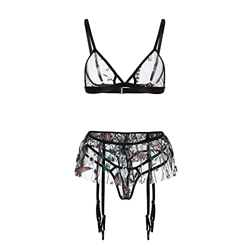Lingerie sexy contre la routine du couple ensemble soutien-gorge broderie dentelle blanche 3pcs