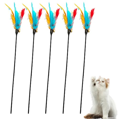 BYXG 5 Stück Katzenspielzeug Federn,Katze Interaktive Spiele,Federspielzeug Für Katzen,Katzenstab,Katze Feder Spiele,Interaktive Katzenspiele