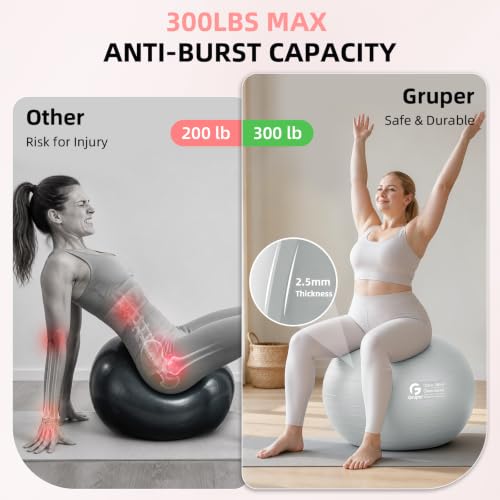 Image of Gruper Exercise Ball, Extra Thick Yoga Ball for Working Out, Yoga & Pregnancy, 4 Sizes Anti-Burst Balance Ball with Foot Pump for Pilates, Physical Therapy & Fitness