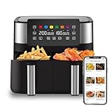 joyami Air Fryer Freidora de Aire Caliente Eléctrica sin Aceite con Doble Cajón, Air Fryer 7.6L con Doble Cesta Antiadherente con 6 Programas de Funciones Culinarias con 100 Recetas en Español 2850W