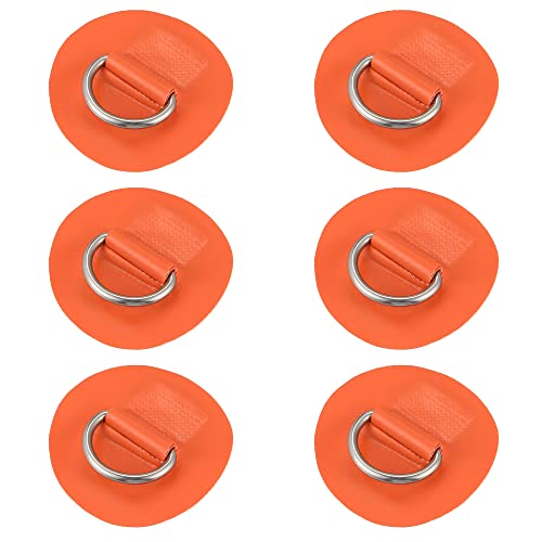 X AUTOHAUX 6pcs 6cm Orange D Ring Patch PVC Stainless Steel Round Shape D Ring Pad for Surfboard Inflatable Boat Kayak Canoe Deck