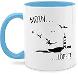 Tasse Tassen Teetasse Kaffeetasse 325ml - Statement Tasse mit Spruch - Moin...Löppt! - schwarz - Unisize - Hellblau - tasse norddeutsch - Q9061