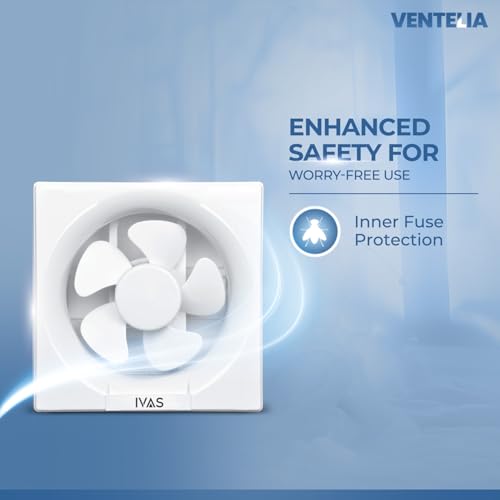 Image of IVAS Ventelia 200 mm Exhaust Fan, Strong Suction, Sturdy, Anti Rust, Motor with Inner Fuse Protection, Oil Collection Tray, Easy Installation in Homes & Offices, 2-year Warranty, White, Pack of 1