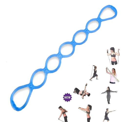 7 Ring Stretch Resistance Exercise Band - Miracle Miles Band, Yoga Stretching, Arm, Shoulders Foot, Leg Butt Fitness Home Gym Physical Therapy Band (Blue)