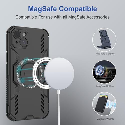 Image of amazon basics Back Case Cover for iPhone 14 Plus | Magnetic Case with Built-in Metal Ring | Supports Mag-Safe Charger, Wallet & Car Mount | Shockproof Hybrid PC + TPU | Black