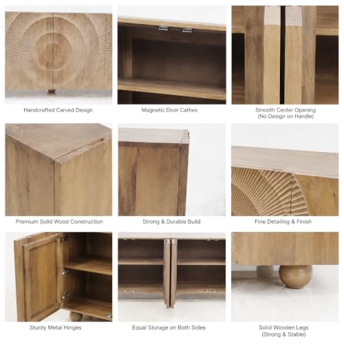 Image of The Attic Brampton Sideboard, Multipurpose Cabinet for Kitchen and Living Room Storage, Classy Sideboard, Wooden Cabinet, Light Teak Matte Finish