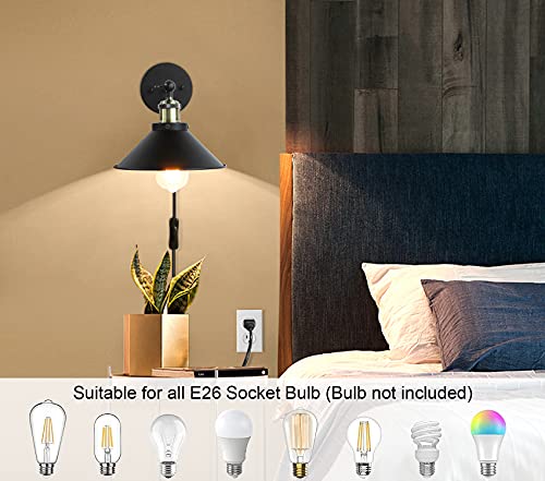 Wall Sconces Lighting, Vintage Industrial Wall Lamp With Plug In Cord On/Off Switch, Swing Arm Wall Mounted Bedside Lamps For Bathroom Bedroom Porch Kitchen Living Room (2 Pack, Matte Black) #TOP1