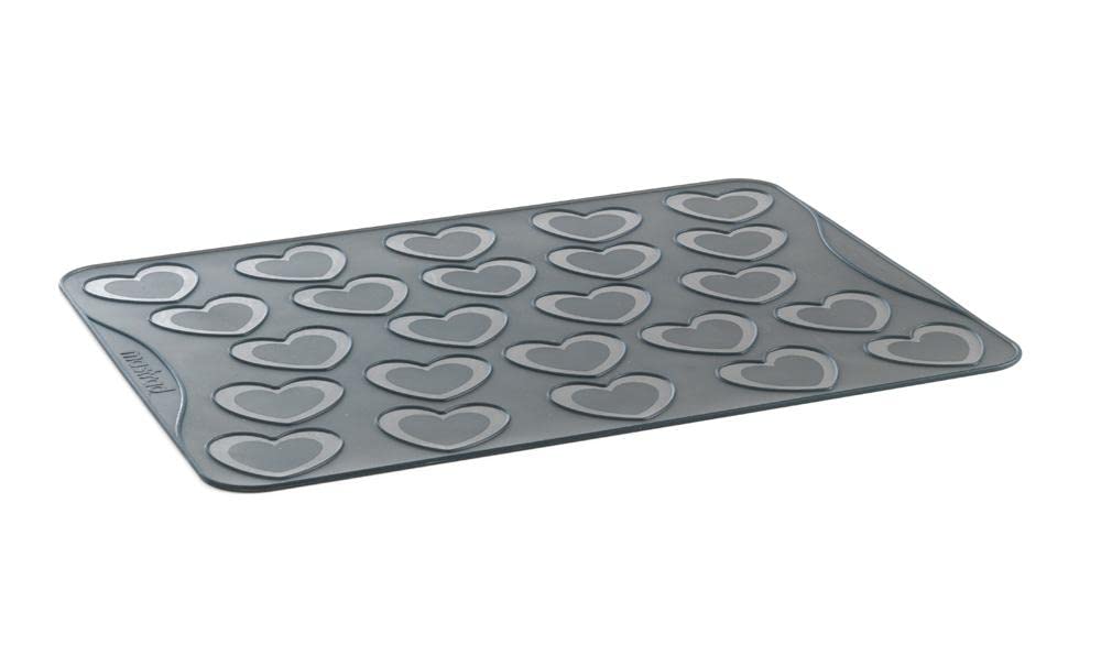 mastrad F45714 Feuille de Cuisson Macaron Cœur Silicone Gris Fumé 30 x 40 x 3 cm
