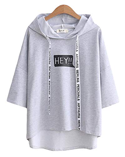 BeiBang(バイバン)レディース Tシャツ 半袖 フード付 夏 トレーナー ゆったり かわいい カジュアル 夏物(16グレー)