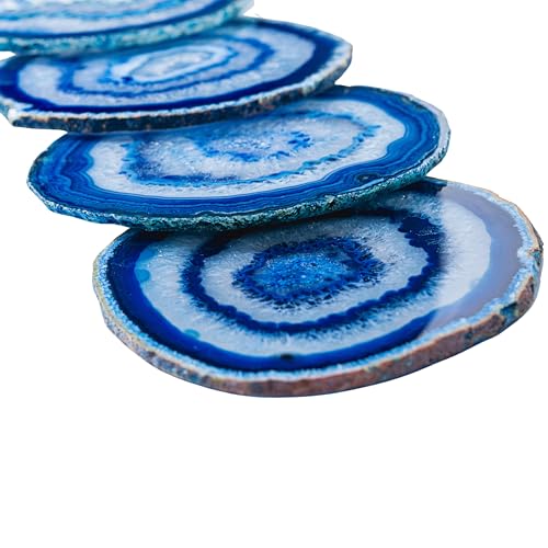 Nature's Decorations Blue Agate Stone Coasters - Set of 4, Polished Geode Drink Mats for Dining & Coffee Table & Kitchen Geode Decor Non-Toxic 4.5-5" Diameter by Nature's Decorations - Used condition - Image 4