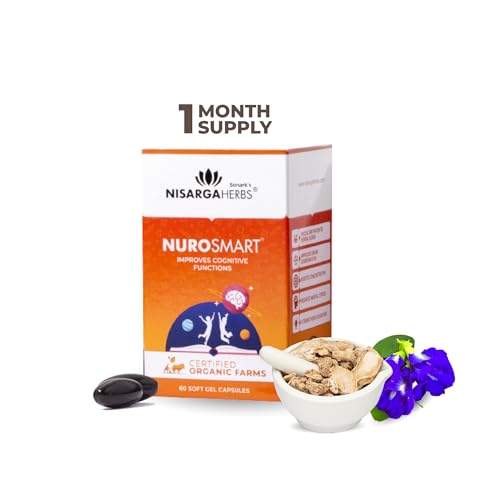 Image of Nisarga Herbs Nurosmart 60 Soft Gel Capsules | 30 Days Supply | Brahmi Brain Booster with Shankhpushpi & Jyotishmati for Teenagers & Adults