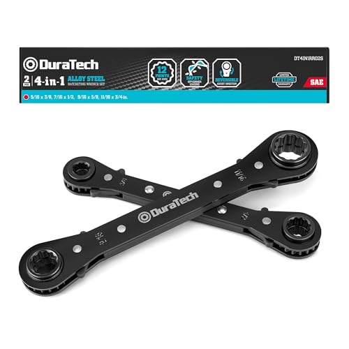 DURATECH 4-in-1 Reversible Ratcheting Wrench Set, Double Box End Wrench Set, 2-Piece, 5/16″, 3/8″, 7/16″, 1/2″, 9/16″, 5/8″, 11/16″, 3/4″, SAE