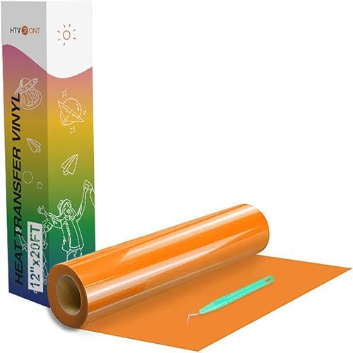 Image of HTVRONT HTV Vinyl Rolls Heat Transfer Vinyl - 12 inch x 20ft Orange HTV for Shirts, Iron on Vinyl for All Cutting Machines - Easy to Cut & Weed for Heat Transfer Design (Orange)