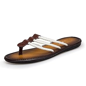 DABEIGOUZTUOXN MENS SLISTERS Mens gooien flops lederen mannen schoenen slippers zomer mode beach tack flops platte sandalias (Color : White, Shoe Size : 39)
