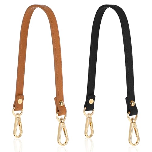 Nogeqi 2 Stück Kurz Taschengurt 41 cm Schmal Taschengriffe PU Taschenriemen Schulterriemen Leder Taschenhenkel, Ersatz Handtaschenriemen für Damen Taschen Handtaschen Geldbörse - Schwarz, Braun