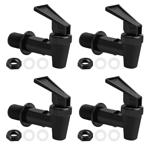 TOATELU 4 grifos dispensadores de bebidas: grifo de plástico para dispensador de agua, grifo de agua fría, grifo de cubo de llenado, grifo para barril de cerveza, cristal, café, zumo, fuente (negro)