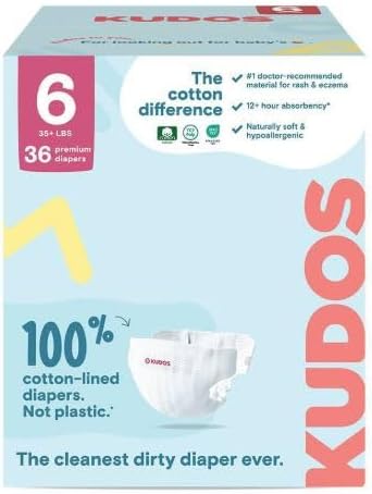 Kudos Chlorine Free Premium Diapers, 100% Cotton-Lined, Size (6)