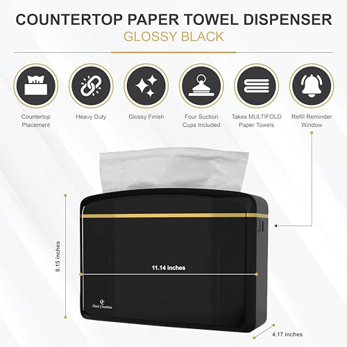 Countertop Multifold Hand Paper Towel Dispenser by Oasis Creations, Single Sheet Dispensing – Glossy Black