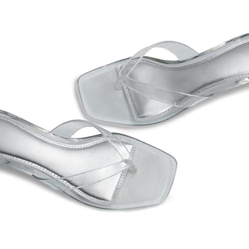 Image of Dsevht Kitten Heels for Women Jelly Square Open Toe Sandals Flip Flop Heel Summer Low Heeled Thong Sandals