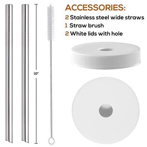 Aozita Z59-8BGZ [ 8 Pack ] Glass Juicing Bottles With 2 Straws & 2 Lids W Hole- 16 Oz Travel Drinking Jars thumb #2