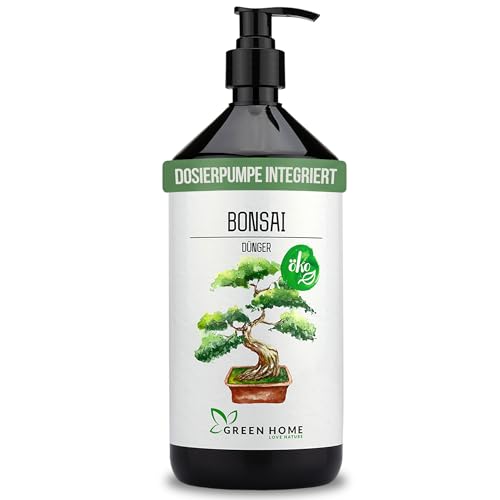 Green Home Bonsai Dünger flüssig 1 Liter mit Dosierpumpe NPK 7+3+5 Bonsaidünger für Indoor und Outdoor mit Spurennährstoffen für Zimmerbonsai und Freilandbonsai