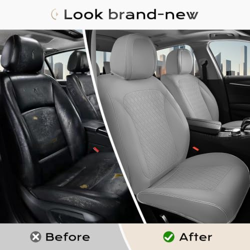 Image of Coverado Car Seat Covers for Front Seats, Leather Seat Covers for Cars, Waterproof Automotive Car Seat Protectors, Front Car Seat Cushions Driver Seat Covers Universal Fit for Most Cars, Gray