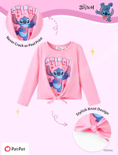 Image of Disney Frozen Princess Minnie Stitch Girl Clothes Long Sleeve Knot Front Sweatshirt Flare Pants Fall 2 Piece Outfit 2-9Y