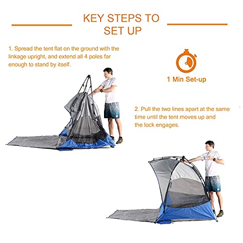 Beach Tent Sun Shelter Pop Up, X-Large 4-5 Person Portable Beach Shade With Upf 50+ Protection,Beach Canopy Umbrellas Windproof & Water-Resistant For Outdoor-With Sandpockets, Stakes Andextended Porch #TOP3
