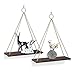 Hoofaway 2PCS Holz Regal Wandregal mit Seil Hängeregal Schweberegale Holz Hängendes Regal Wandschaukel Lagerregale Jute Seil Organisator-Rack, Braun Holz