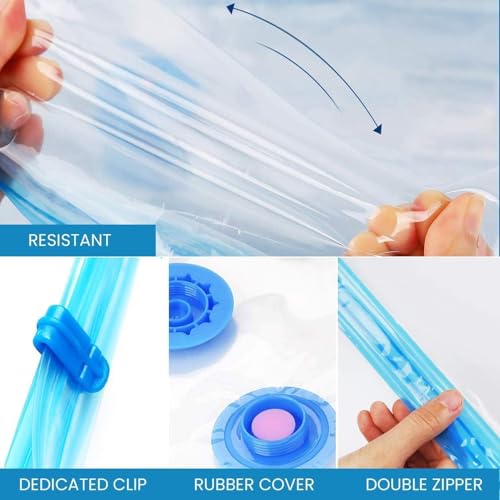 Image of Vacuum Storage Bags for Clothes with Pump, Reusable Space Saver Compression Bags for Travel, Blanket, Bedding & Wardrobe Storage, Pack of 5 (Jumbo, Large, Medium, Small)