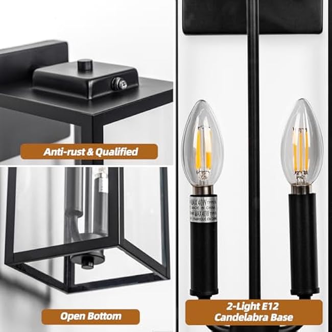 Dusk to Dawn Outdoor Light Fixture 2-Light, Large Outdoor Lantern 16¡± IP65 Waterproof Exterior Sconce with Photocell Sensor Outside Wall Light for House Front Porch Wall Mounted Lamp, E12