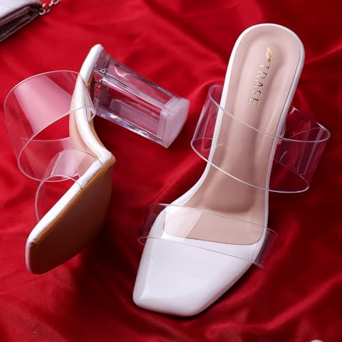 Image of TRASE Transparent Double Strap Block Heels for Women Stylish | Fashionable Heel Sandals for Girls | Elegant & Formal Footwear