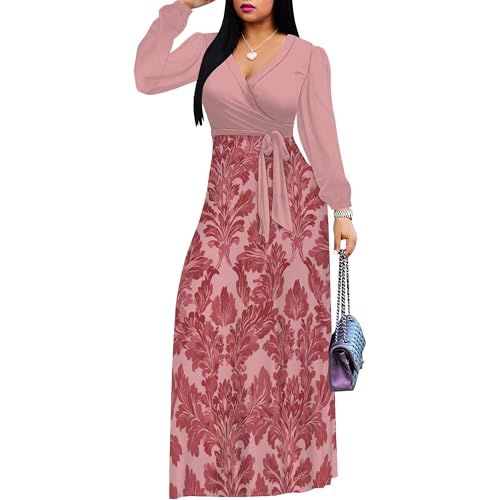 Image of PinkPatty Women's Long Sleeve Maxi Dress Plus Size Trendy Wedding Guest Dress with Pockets&Belt