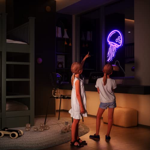 Image of Jellyfish Neon signs for wall decor,Powered by USB Purple LED Neon Light Sign，3D Art Aesthetic Jelly Fish Neon Sign for Birthday Party,Jellyfish Decor, Kids Gifts
