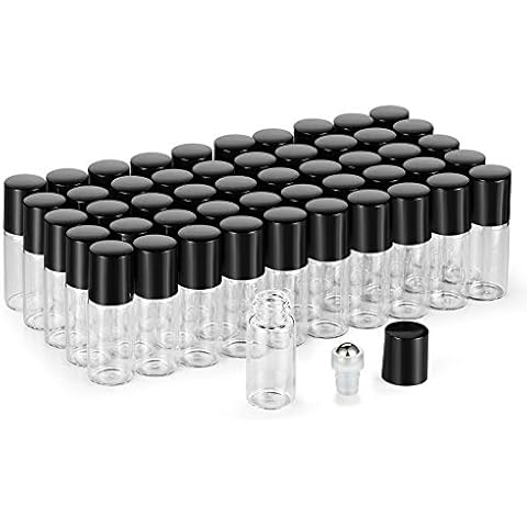50 Pack 3ml Clear Glass Sample Vials For Essential Oils,Empty Glass Roller Bottle With Stainless Steel Roller Ball 3/4 Dram Glass Vials Perfume Roll On container-funnel,Opener,Dropper Included Cover