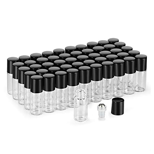 50 Pack 3ml Clear Glass Sample Vials For Essential Oils,Empty Glass Roller Bottle With Stainless Steel Roller Ball 3/4 Dram Glass Vials Perfume Roll On container-funnel,Opener,Dropper Included