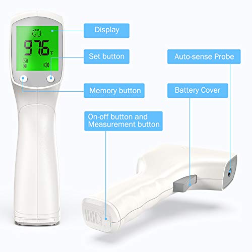 Digital Infrared Thermometer Forehead Temporal for Adults Touchless Non-Contact Portable Body Basal with LCD Display Head Human Led Instant Read for Kids Baby, Adult, Surface of Objects