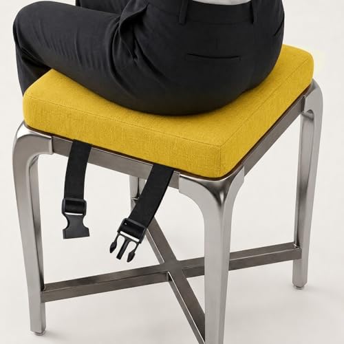 Genérico Cojines para Sillas Cuadrados con Lazos, Cojín Asiento de Lino Transpirable, Espuma de Alta Densidad, Desenfundable Antideslizante Interior Exterior(Amarillo,30x30x10cm)