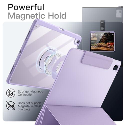 Image of JETech Magnetic Detachable Cover Case for iPad Air 13-Inch M4 /M3 /M2 (2026 /2025 /2024) with Pencil Holder, Removable Rotating Clear Cover, Portrait /Landscape Stand with Raised Screen View (Purple)