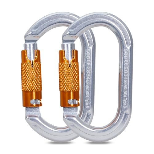 SOB Auto Locking Climbing Carabiner Clips 2Pack 22KN Heavy Duty Asymmetrical Carabiner Connector Used for Rappelling Gear Rescue Outdoor Projects Dog Leash (O)