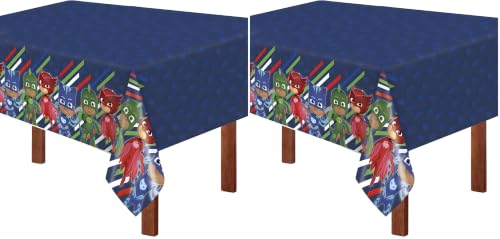 Image of Unique Multicolor Rectangular PJ Masks Plastic Table Cover (54 inch x 84 inch) 1 Count - Reusable Plastic Tableware, Perfect Party Decorations for Themed Events & Birthday Celebrations (Pack of 2)
