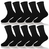 AMENLAN Kids Classics Crew Socks 10 Pairs Child Boy Girls Athletic Cotton Basic School Uniform Breathable Casual Sports Socks (Black,9-12 Years)